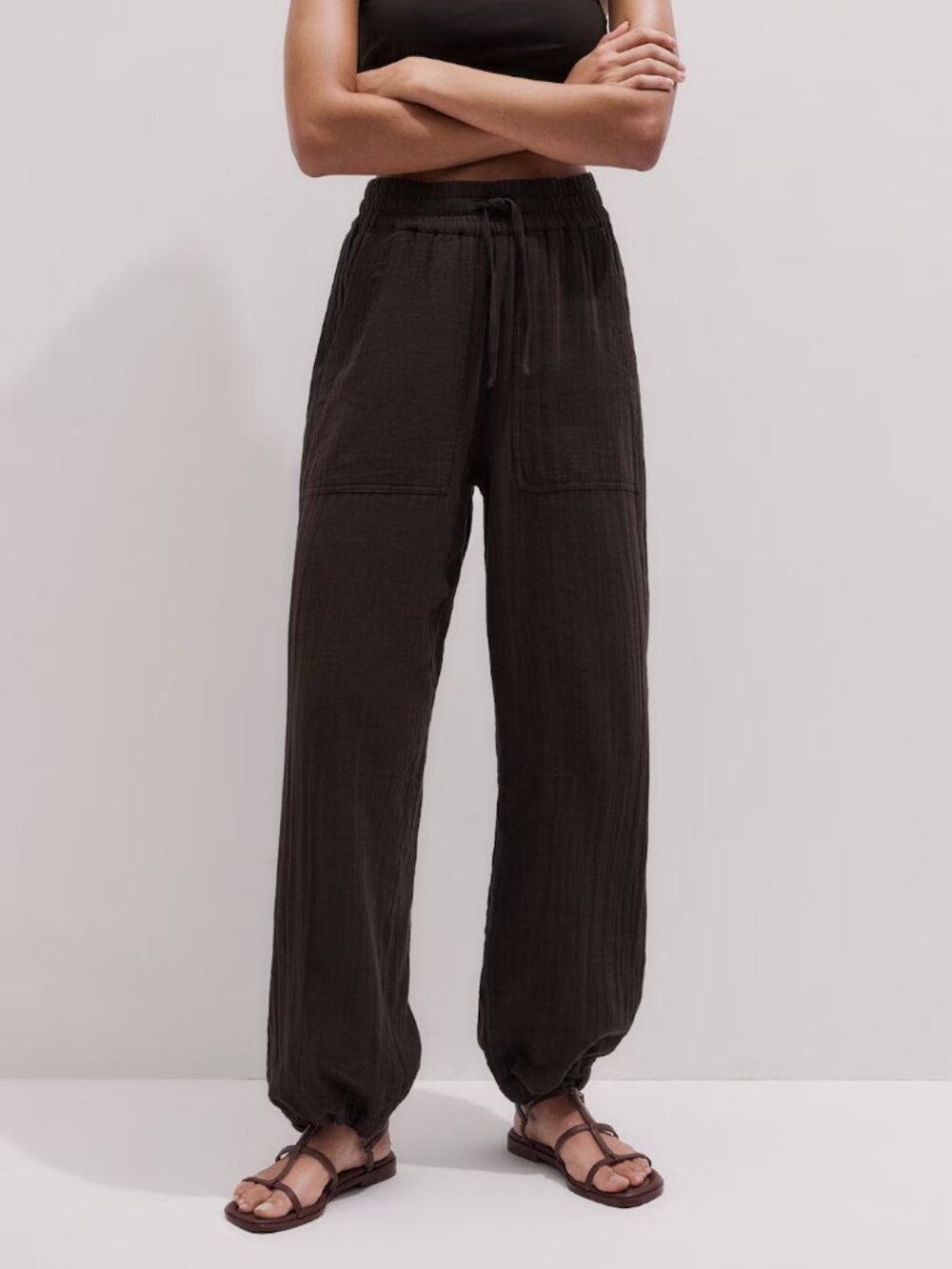 ME+EM Dark Brown Drawstring Track Joggers